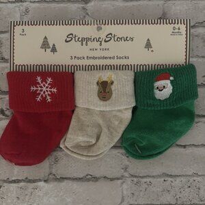 Stepping Stones 3 Pack Embroidered Holiday Socks 0-6mo NWT